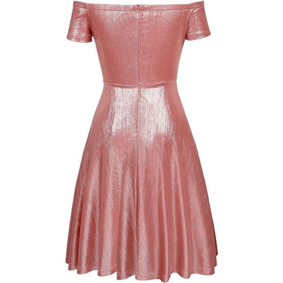 ✨ NWT Metallic Off Shoulder Short Sleeve Cocktail Party Club Pink Dress XXL - Picture 7 of 16